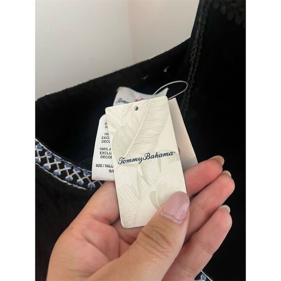 NWT TOMMY BAHAMA EMBROIDERED TIERED COTTON TASSEL BLACK DRESS WOMENS SIZE SMALL - Picture 12 of 12